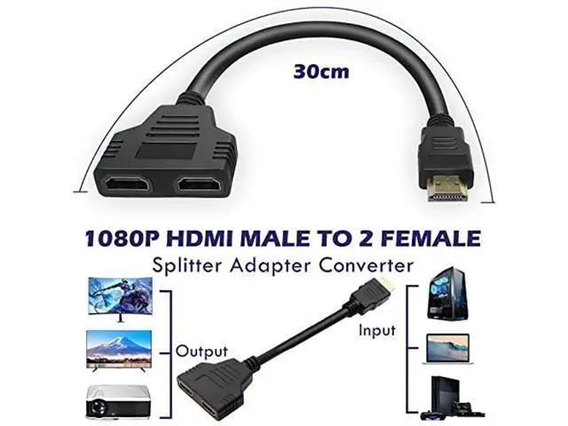 Alt view image 4 of 7 - HDMI Splitter Adapter Cable, 1080P HDMI Splitter 1 in 2 Out, HDMI Male to 2 HDMI Female 1 to 2 Way Splitter Cable for HDTV, LCD Monitor and Projectors