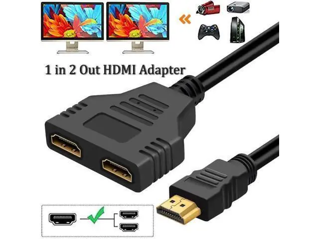 Alt view image 7 of 7 - HDMI Splitter Adapter Cable, 1080P HDMI Splitter 1 in 2 Out, HDMI Male to 2 HDMI Female 1 to 2 Way Splitter Cable for HDTV, LCD Monitor and Projectors