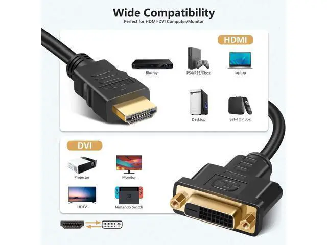 Alt view image 2 of 7 - HDMI to DVI Adapter Cable, Bi-Directional HDMI Male to DVI-D (24+1) Female Converter Cord 1080P DVI to HDMI HD Video Adapter Wire for HDTV, PC, Xbox, Blue-ray DVD, A/V Receivers