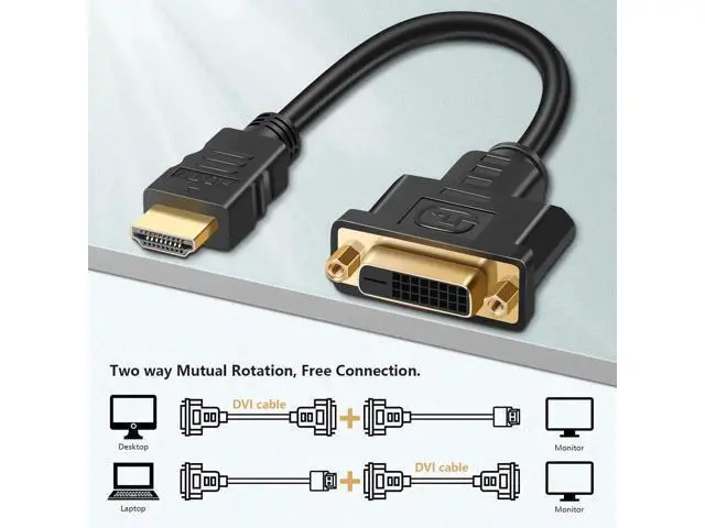 Alt view image 3 of 7 - HDMI to DVI Adapter Cable, Bi-Directional HDMI Male to DVI-D (24+1) Female Converter Cord 1080P DVI to HDMI HD Video Adapter Wire for HDTV, PC, Xbox, Blue-ray DVD, A/V Receivers