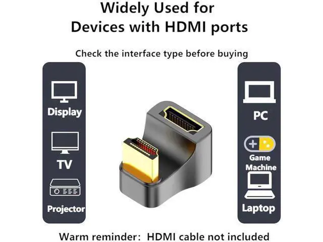 Alt view image 2 of 7 - U Shape HDMI 2.1 Adapter Male to Female Standard HDMI Type A Adapter UHD 3D 8K@60Hz 180 Degree Down Angle for Laptop Projector TV PC