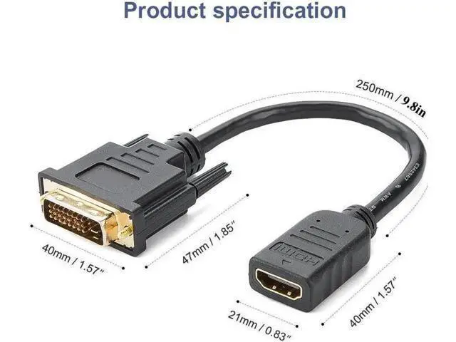 Alt view image 3 of 6 - 2-Pack HDMI to DVI Cable Bi-Directional HDMI Female to DVI-D(24+1) Male Adapter 1080P DVI to HDMI Conveter 3D 0.15M Black