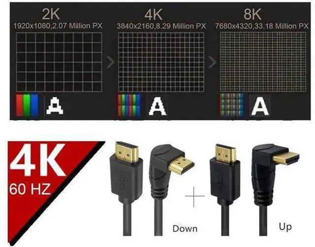 Alt view image 2 of 6 - 2ft 18Gbps HDMI 4K@60Hz Cable, Down Angle HDMI 2.0 Male to Male HD High Speed Shield Cord for Xbox HDTV PS4 PS5 Switch