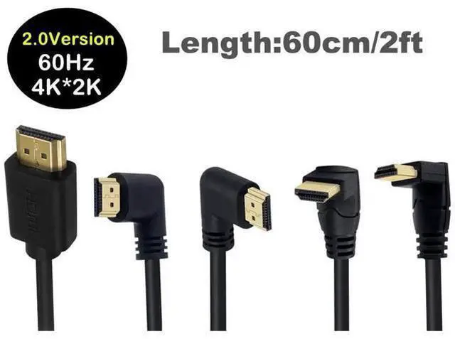 Alt view image 4 of 6 - 2ft 18Gbps HDMI 4K@60Hz Cable, Down Angle HDMI 2.0 Male to Male HD High Speed Shield Cord for Xbox HDTV PS4 PS5 Switch