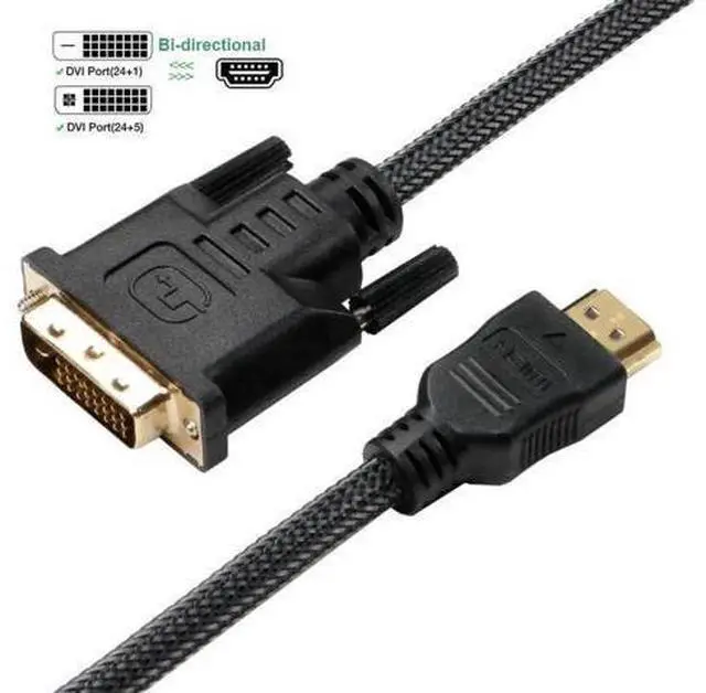 Main image of Bidirectional HDMI to DVI Cable 6FT, HDMI to DVI-D(24+1) or DVI to HDMI Male Adapter Cord 6' Compatible for Raspberry Pi, Roku, Xbox One, PS4 PS3, Graphics Card-Braided (Bi-Directional)