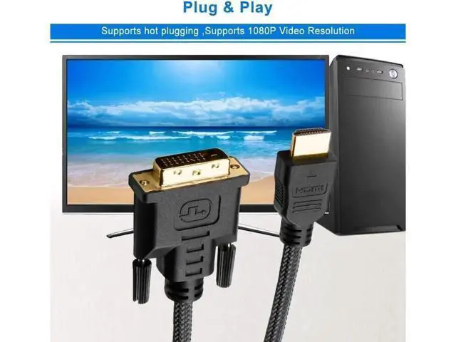 Alt view image 3 of 6 - Bidirectional HDMI to DVI Cable 6FT, HDMI to DVI-D(24+1) or DVI to HDMI Male Adapter Cord 6' Compatible for Raspberry Pi, Roku, Xbox One, PS4 PS3, Graphics Card-Braided (Bi-Directional)