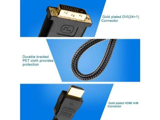 Alt view image 6 of 6 - Bidirectional HDMI to DVI Cable 6FT, HDMI to DVI-D(24+1) or DVI to HDMI Male Adapter Cord 6' Compatible for Raspberry Pi, Roku, Xbox One, PS4 PS3, Graphics Card-Braided (Bi-Directional)