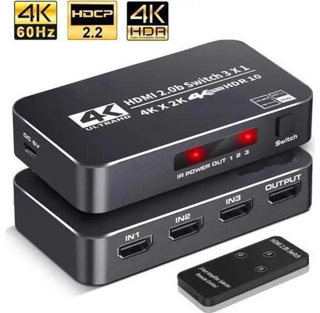 Main image of 4K HDR HDMI Switch, 3 Ports 4K 60Hz HDMI 2.0 Switcher Selector with IR Remote, Supports Ultra HD Dolby Vision, High Speed (Max to 18.5Gbps), HDR10, HDCP 2.2 & 3D