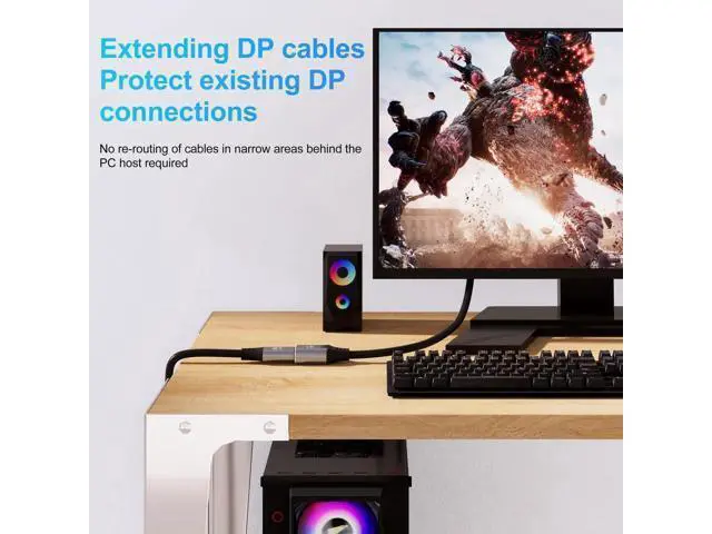 Alt view image 2 of 7 - 8K DisplayPort Extension Cable 3Feet, DisplayPort 1.4 Male to Female Extension Cable, Braided DP to DP Extended Cord, Supports 8K@60Hz,4K@120Hz (Grey, 3 Ft)
