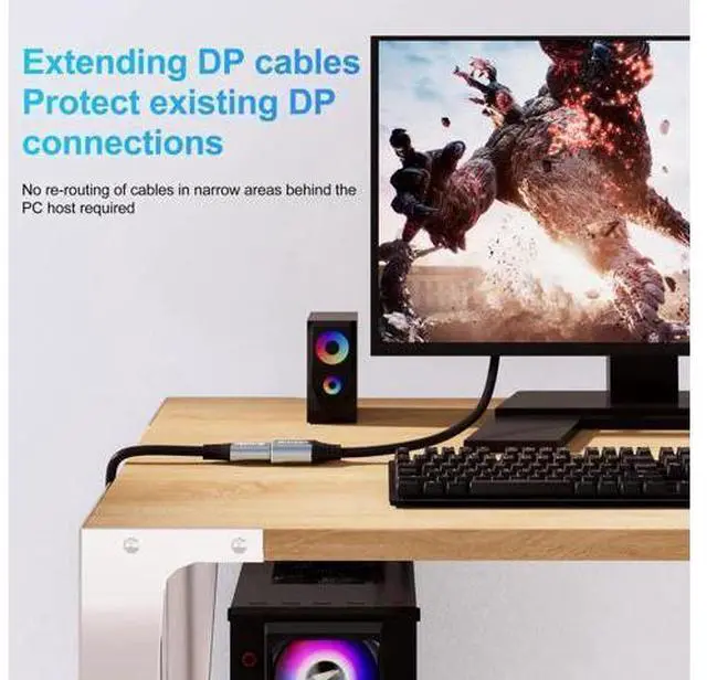 Alt view image 2 of 7 - 8K DisplayPort Extension Cable 1.5Feet, DisplayPort 1.4 Male to Female Extension Cable, Braided DP to DP Extended Cord, Supports 8K@60Hz,4K@120Hz (Grey, 1.5 Ft)