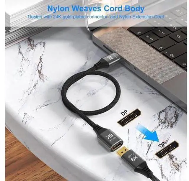 Alt view image 3 of 7 - 8K DisplayPort Extension Cable 1.5Feet, DisplayPort 1.4 Male to Female Extension Cable, Braided DP to DP Extended Cord, Supports 8K@60Hz,4K@120Hz (Grey, 1.5 Ft)