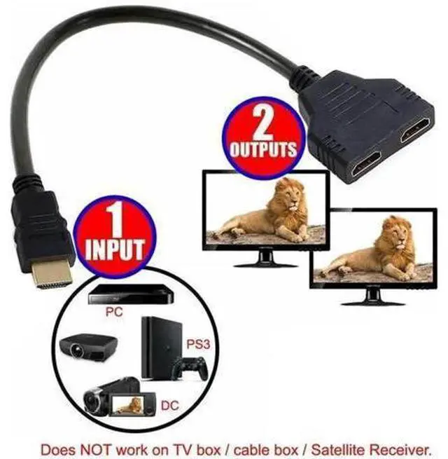 Alt view image 2 of 7 - HDMI Male to 2 HDMI Female 1 in 2 Out Splitter Cable Adapter Converter Single Male to Dual Female Y Switch Extension HDTV Cord