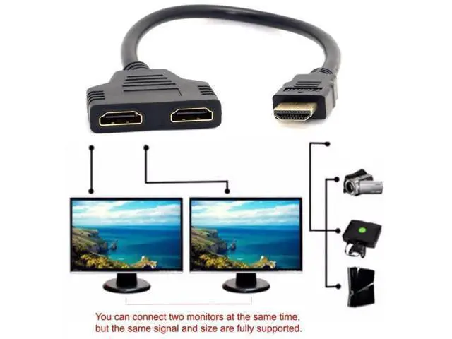Alt view image 3 of 7 - HDMI Male to 2 HDMI Female 1 in 2 Out Splitter Cable Adapter Converter Single Male to Dual Female Y Switch Extension HDTV Cord