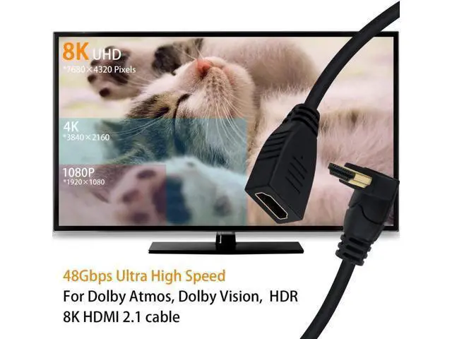 Alt view image 7 of 7 - 8K HDMI Extension Cable, Short HDMI 90 Degree Male to Female HDMI 2.1 Cable 48Gbps with 8K 60Hz Video and 3D HDR for TV/Xbox /PS4 /PS5 (Up Angle), 0.5feet