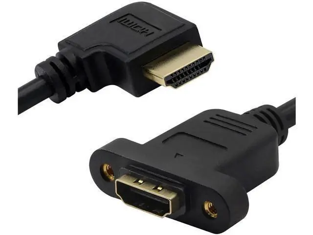 Alt view image 2 of 7 - Panel Mount HDMI Extension Cable, 1.6Ft/50cm High Speed HDMI Female to Male Cable with Screw Nut Support 4K Resolution for Blu Ray Player, 3D TV, Roku, Xbox360(Black) (Right-Angled)