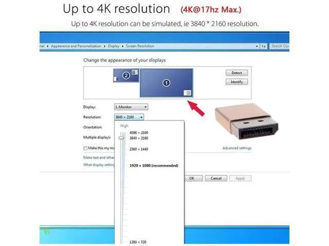 Alt view image 4 of 7 - DP Virtual Display Adapter Displayport Dummy Plug Headless Ghost Emulator 2560x1600p@60Hz
