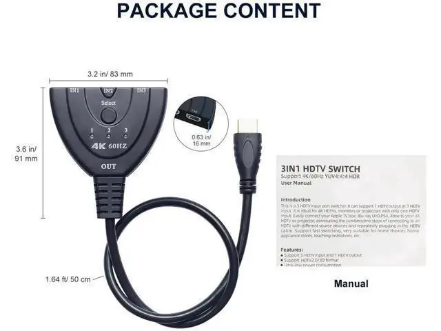 Alt view image 3 of 7 - HDMI Splitter Adapter Cable, 1080P HDMI Splitter 3 in 1 Out, HDMI Male to 2 HDMI Female 1 to 2 Way Splitter Cable for HDTV, LCD Monitor and Projectors
