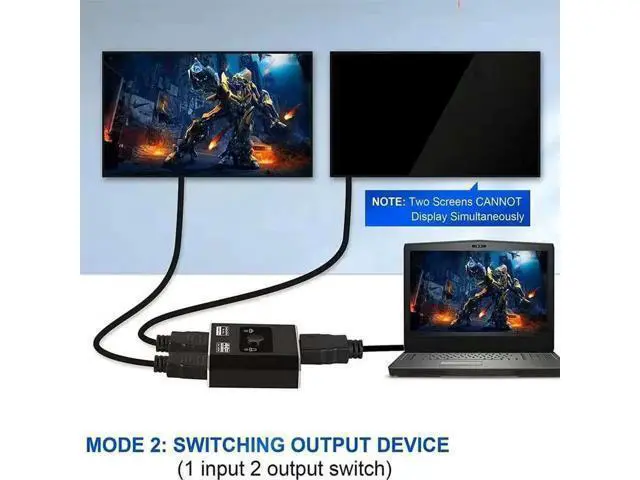 Alt view image 7 of 7 - HDMI Switch HDMI Splitter, 4K@60hz Aluminum HDMI 2.0 Switcher 2 in 1 Out, HDMI Splitter 1 in 2 Out,Bi-Directional Switch Support 4K 3D HDR for Xbox PS5/4/3 Blu-Ray Player Fire Stick Roku HDTV