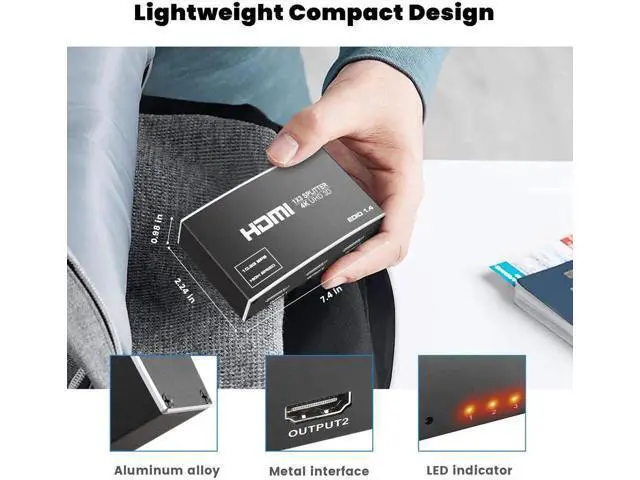 Alt view image 2 of 7 - HDMI Splitter 1 in 3 Out, 4K 1x3 HDMI Splitter Supports 4K@30HZ 2K 1080P UHD HDR 3D for Xbox Roku HDTV PS5/4, HDMI Video Splitter Does Not Support Expansion Without Hdmi Cable