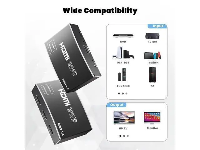 Alt view image 4 of 7 - HDMI Splitter 1 in 3 Out, 4K 1x3 HDMI Splitter Supports 4K@30HZ 2K 1080P UHD HDR 3D for Xbox Roku HDTV PS5/4, HDMI Video Splitter Does Not Support Expansion Without Hdmi Cable