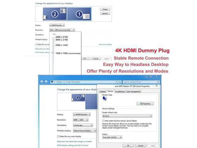 Alt view image 6 of 7 - HDMI Dummy Plug 4K Display Emulator Compatible with Windows Mac OSX Linux Support 4kx2k 2160P 1080p for Computer Desktop (fit-Headless, 2 Pack)