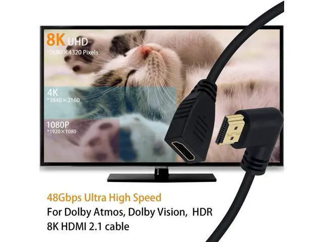 Alt view image 4 of 7 - 8K HDMI Extension Cable, Short HDMI 90 Degree Left Angle Male to Female HDMI 2.1 Cable Adapter 48Gbps with 8K 60Hz Video and 3D HDR for TV/Xbox /PS4 /PS5 (Left M/F), 0.5feet
