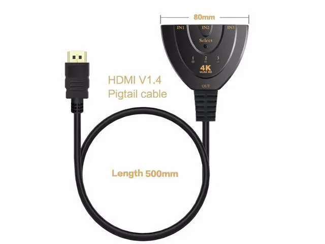 Alt view image 4 of 7 - HDMI Splitter Adapter Cable, 1080P HDMI Splitter 3 in 1 Out, HDMI Male to 2 HDMI Female 1 to 2 Way Splitter Cable for HDTV, LCD Monitor and Projectors