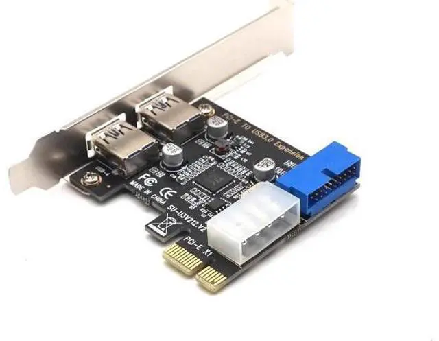 Alt view image 3 of 5 - USB3.0 PCI-E Expansion Card External 2 Port USB3.0 + Internal 19pin Header PCIe Card 4pin IDE Power Connector