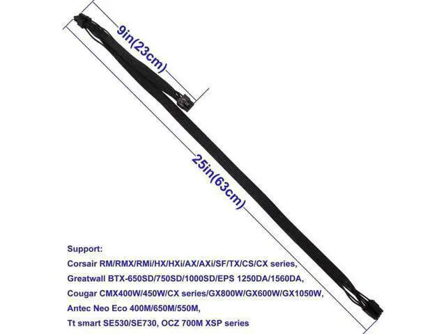 Alt view image 3 of 3 - CPU 8 Pin male to Dual PCIe 2x 8 Pin (6+2) male Power Adapter Cable for Modular Power Supply 25-inch+9-inch (63cm+23cm)