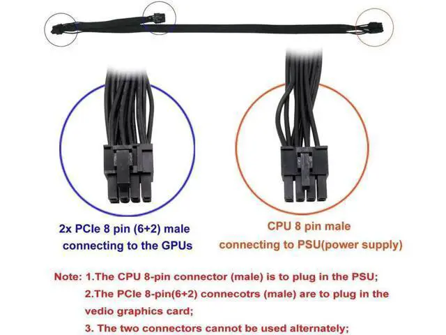 Alt view image 2 of 3 - CPU 8 Pin male to Dual PCIe 2x 8 Pin (6+2) male Power Adapter Cable for Modular Power Supply 25-inch+9-inch (63cm+23cm)