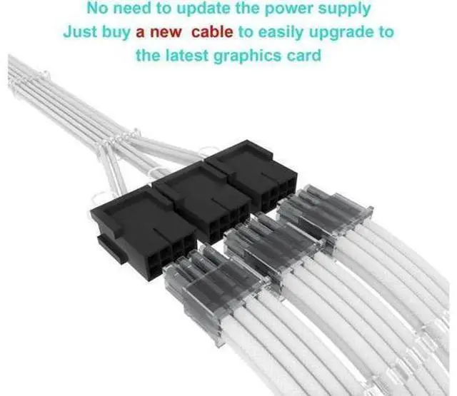 Alt view image 2 of 6 - 16Pin to 3 * 8(6+2) Pin PCIE GPU Cables Sleeved PSU Extension Cable Mini 12+4 Pin Connector Graphics Card Power Supply RTX 3090Ti 16AWG White