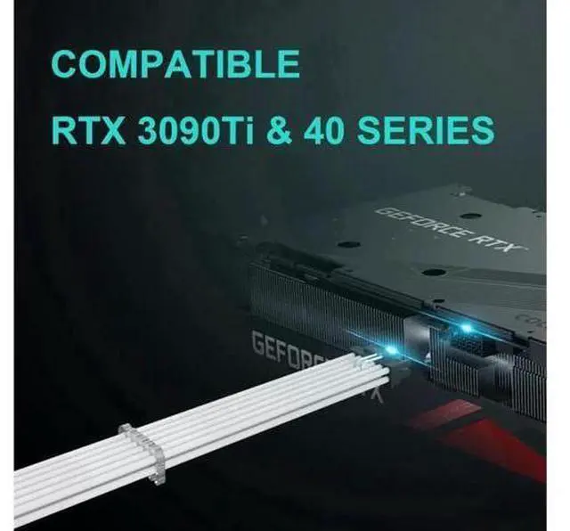 Alt view image 5 of 6 - 16Pin to 3 * 8(6+2) Pin PCIE GPU Cables Sleeved PSU Extension Cable Mini 12+4 Pin Connector Graphics Card Power Supply RTX 3090Ti 16AWG White