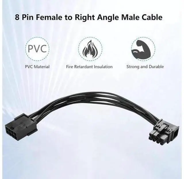 Alt view image 6 of 7 - 8-Pin Extension Cord PCIE 8 Pin Female to Right Angle Male PCIE Express Power Adapter Cable for Graphics Card 18AWG 15CM/5.9Inch (Right)