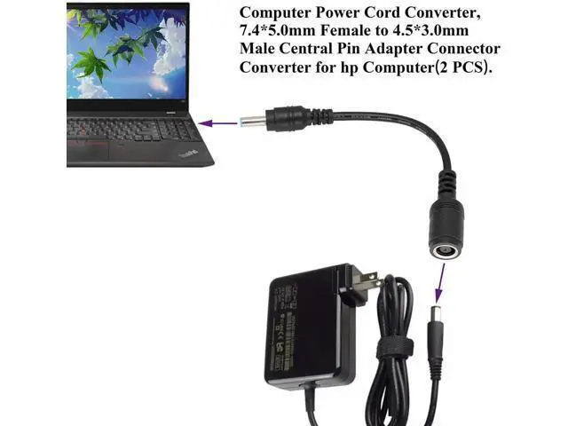 Alt view image 7 of 7 - Tip Laptop Power Adapter Cable DC 7.4mm x 5.0mm Female to 4.5mm x3.0mm Male Charging Connector Power Converter Cable DC Jack for HP Notebook Adapter Replacement Power Cord(15.8cm/2Pack)
