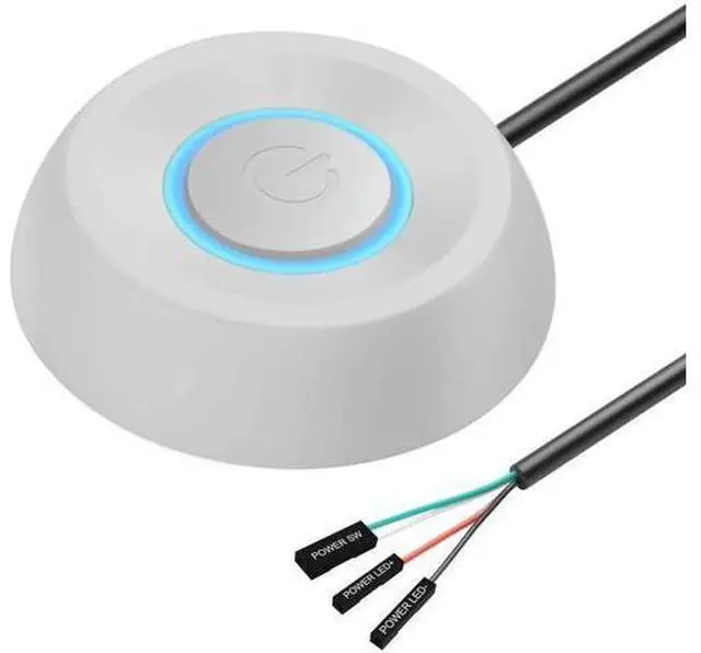Main image of PC Power Switch - Desktop Computer External Remote Start Motherboard Button Extension Cable with LED Light (White)