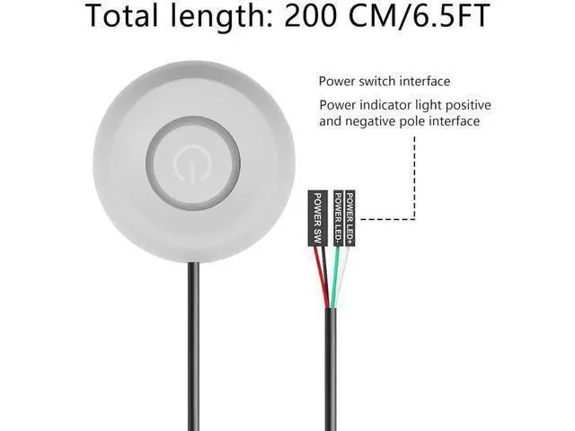 Alt view image 7 of 7 - PC Power Switch - Desktop Computer External Remote Start Motherboard Button Extension Cable with LED Light (White)
