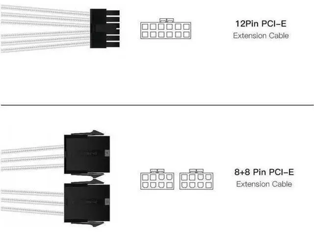 Alt view image 2 of 4 - 12PIN transfer 2×8PIN Extension Cable Power Supply Sleeved Synchronized PSU Extension Kit White