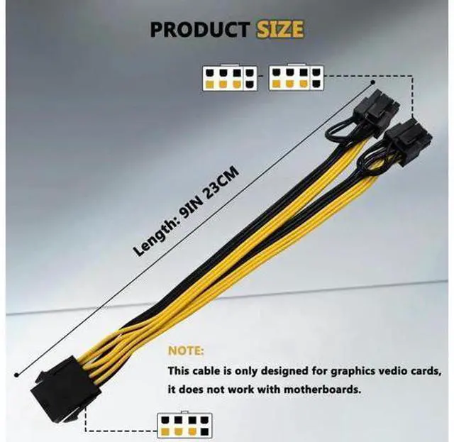 Alt view image 2 of 6 - (2-Pack) CPU to GPU, CPU 8 Pin Female to Dual PCIe 8 Pin (6+2) Male Splitter Cable for Graphics Card BTC Miner 9-inch (23cm)