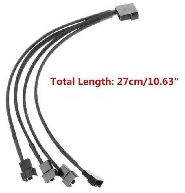 Main image of New 1 To 4 Way Y-Splitter Sleeved 4-Pin Molex Fan Male To 4x 3-Pin/4-Pin PWM Male Connector For Fan Extension Adapter Cables