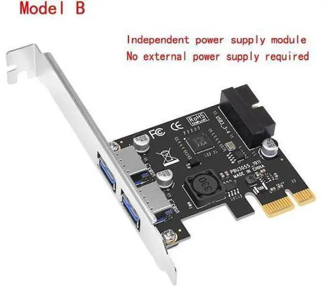 Main image of New USB 3.0 PCI-E Expansion Card Adapter External 2 Port USB3.0 Hub Internal 19pin Header PCI-E Card 4pin IDE Power Connector