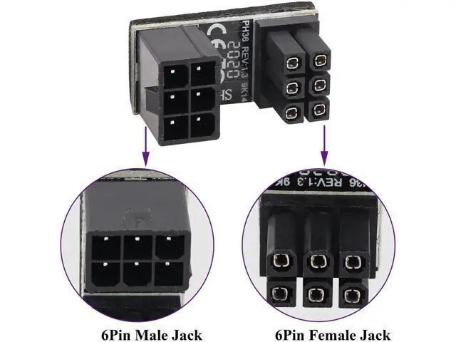 Alt view image 4 of 7 - (2Pack 180 Degree ATX 6Pin Female to Male Connector PCI 6 Pin to 6 Pin PCI Express Video Card Power Adapter for Desktop Graphics Card (Down/6 Pin)