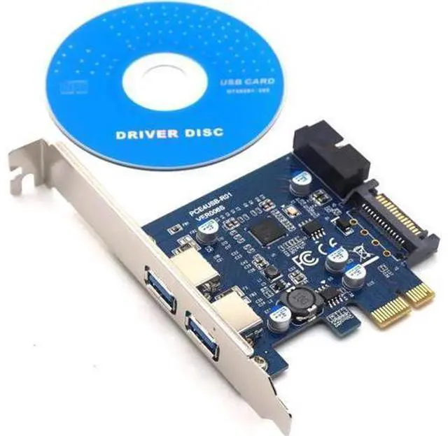 Main image of PCI-E to USB3.0 Expansion Card External 2 Ports USB3.0 Internal 19Pin Header SATA Power Connector for PCI-E x1 x4 x8 x16