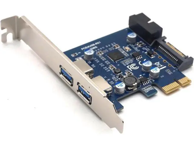 Alt view image 3 of 7 - PCI-E to USB3.0 Expansion Card External 2 Ports USB3.0 Internal 19Pin Header SATA Power Connector for PCI-E x1 x4 x8 x16