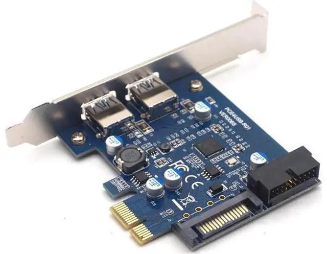 Alt view image 4 of 7 - PCI-E to USB3.0 Expansion Card External 2 Ports USB3.0 Internal 19Pin Header SATA Power Connector for PCI-E x1 x4 x8 x16
