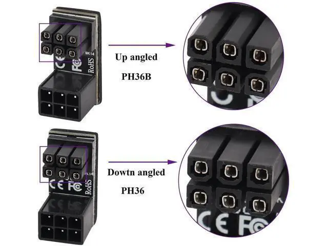 Alt view image 5 of 7 - (2Pack 180 Degree ATX 6Pin Female to Male Connector PCI 6 Pin to 6 Pin PCI Express Video Card Power Adapter for Desktop Graphics Card (Down/6 Pin)