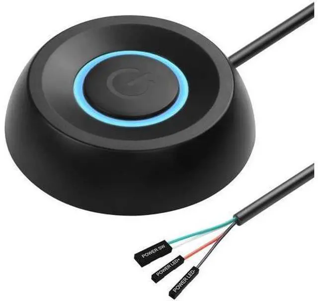 Main image of PC Power Switch, Desktop Computer External Remote Start, Motherboard Button, Extension Cable with LED Light (Black)
