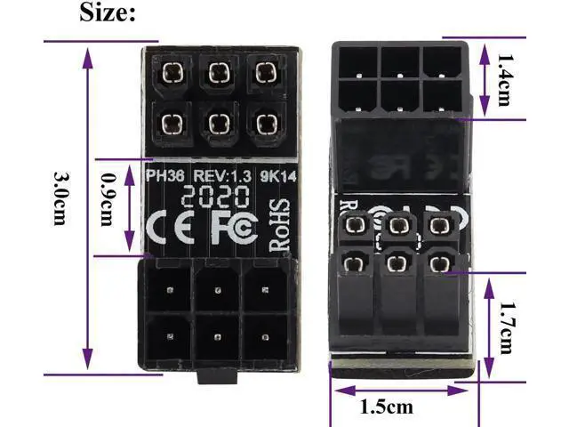Alt view image 6 of 7 - (2Pack 180 Degree ATX 6Pin Female to Male Connector PCI 6 Pin to 6 Pin PCI Express Video Card Power Adapter for Desktop Graphics Card (Down/6 Pin)