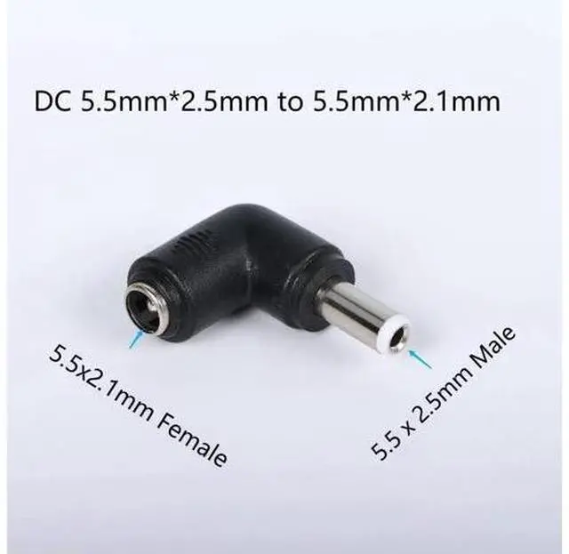 Alt view image 3 of 5 - DC Power Connector Adapter 90 Degree Angle DC5.5 x 2.5mm Male Plug to 5.5x2.1mm Female Jack Adapter Coupler DC 5521 Female to 5525 Male Converter 2pcs
