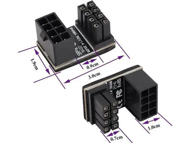 Alt view image 2 of 7 - 2Pack 180 Degree ATX 8Pin Female to Male Connector U Type PCI 8 Pin to 8 Pin PCI Express Video Card Power Adapter for Desktop Graphics Card GPU