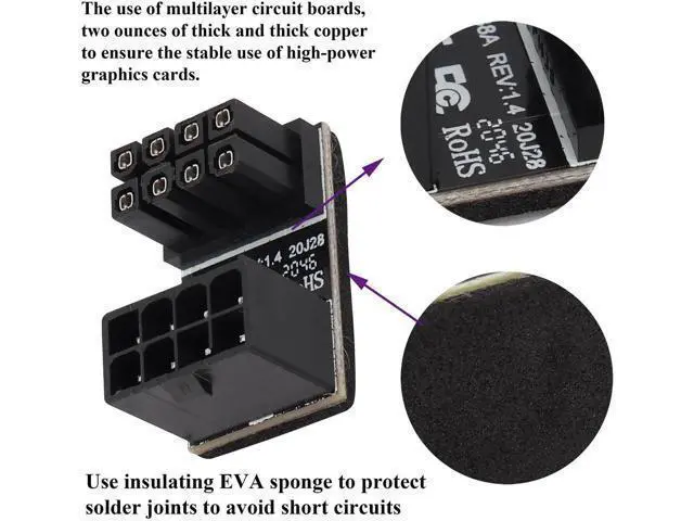 Alt view image 3 of 7 - 2Pack 180 Degree ATX 8Pin Female to Male Connector U Type PCI 8 Pin to 8 Pin PCI Express Video Card Power Adapter for Desktop Graphics Card GPU